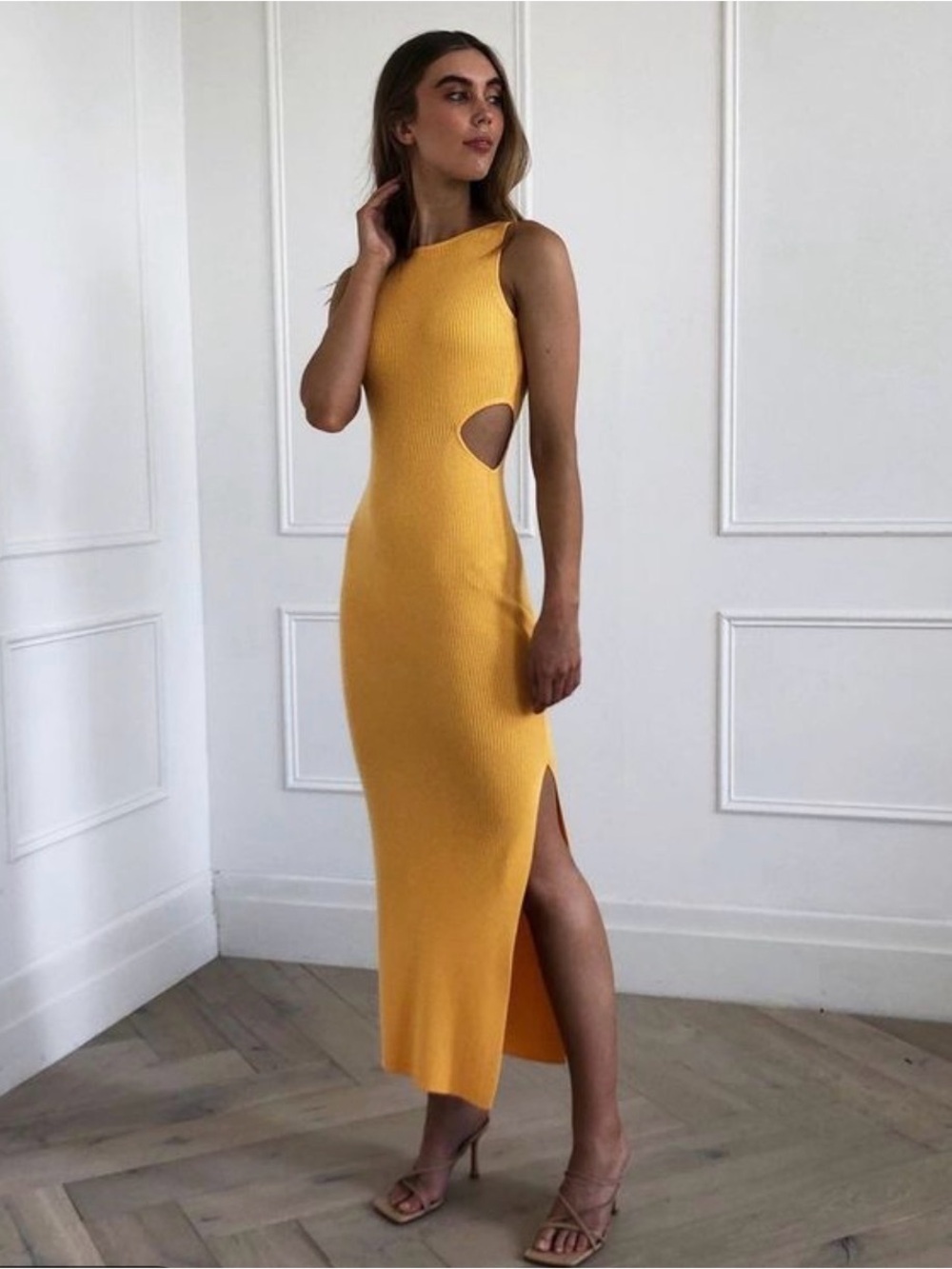 VICI Sleeveless Cutout Maxi Dress in Mustard Yellow